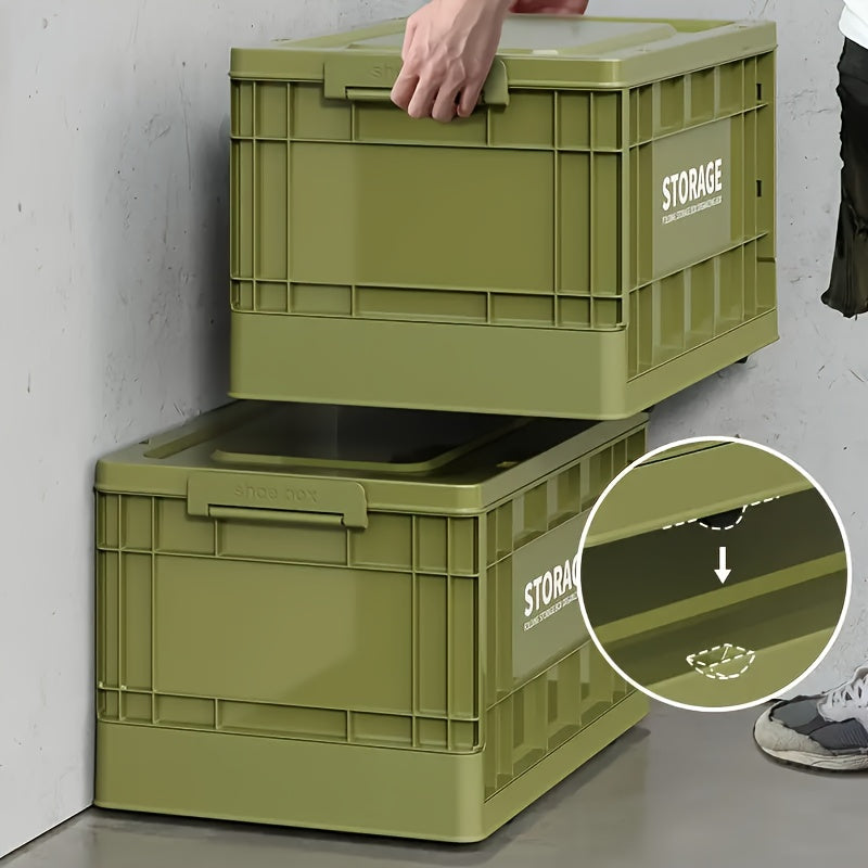 Large Capacity Foldable Outdoor Storage Box With Wheels Waterproof Plastic Rolling Storage Bin For Camping Garden Tools Home Patio Organizer White 24.02 Inch