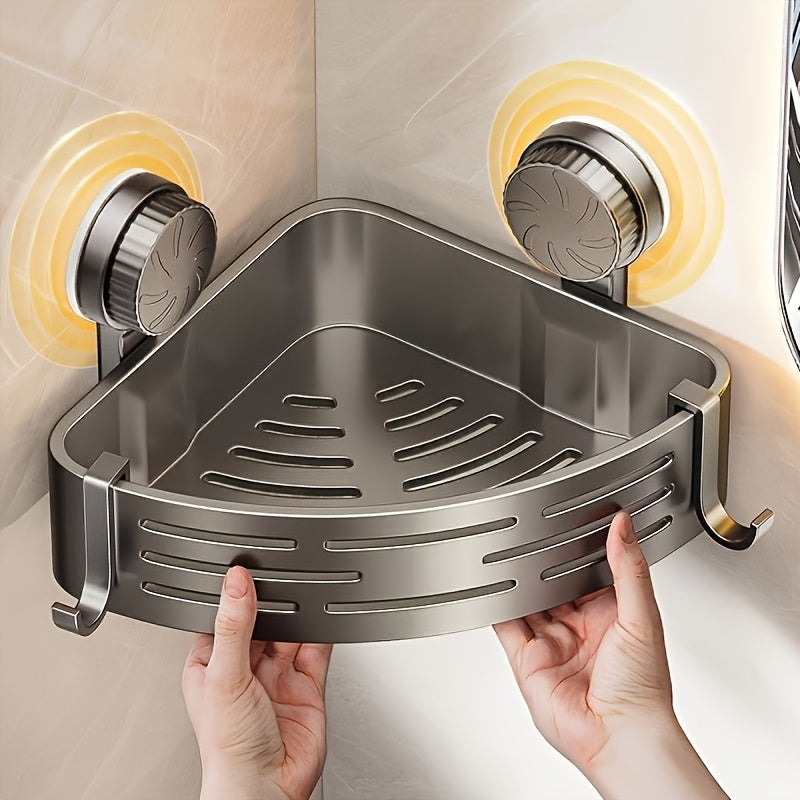 4Pcs No Drilling Suction Cup Triangle Bathroom Rack Space Saving Wall Mount Storage Shelf With Hooks For Shower Toilet Tile Organizer