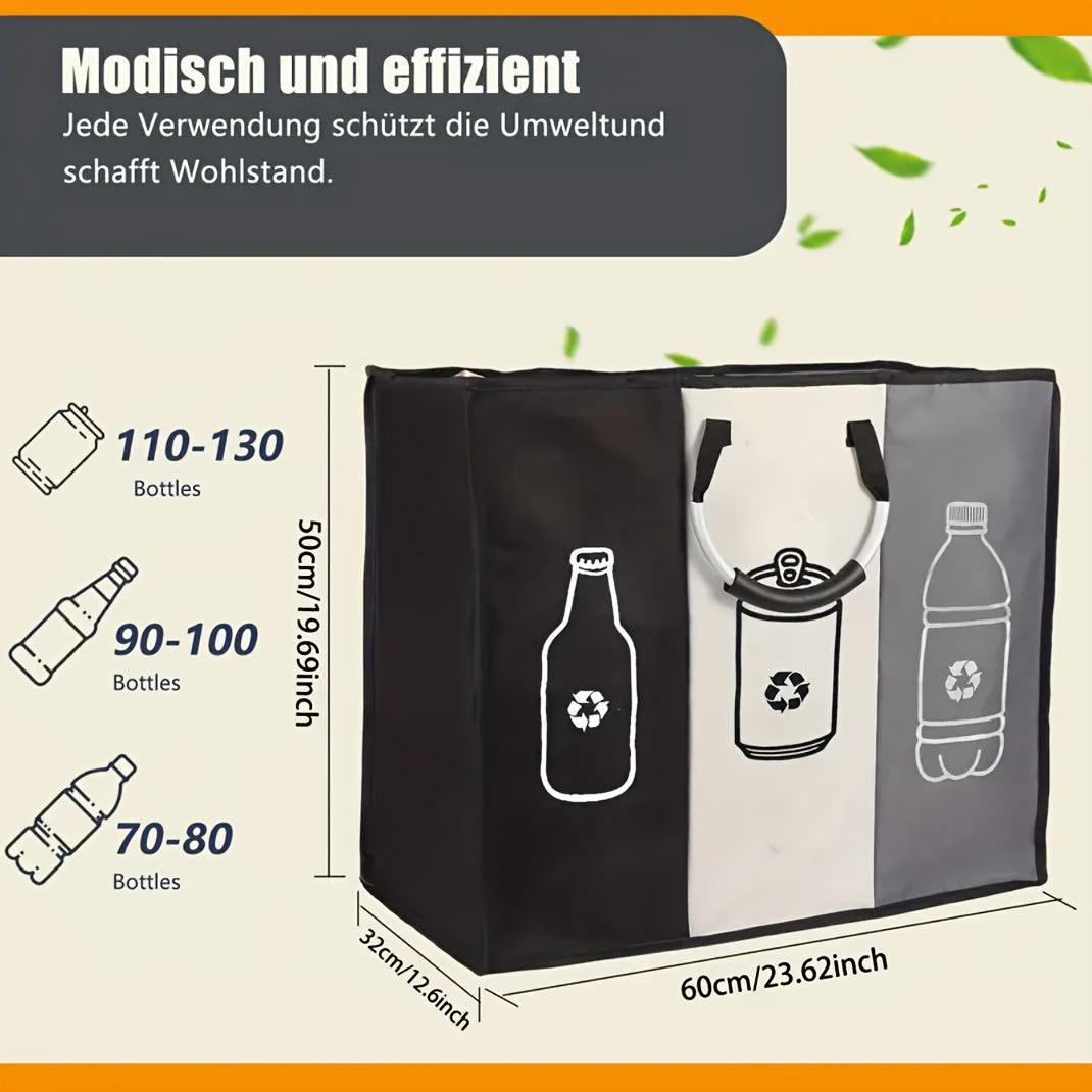 Extra Large 3 Compartment Foldable Recycling Bin Durable Non-Woven Fabric Waste Sorting Bin for Paper Plastic Glass Metal Home Indoor Storage Organizer
