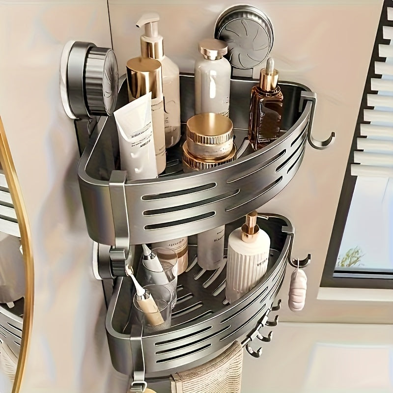 4Pcs No Drilling Suction Cup Triangle Bathroom Rack Space Saving Wall Mount Storage Shelf With Hooks For Shower Toilet Tile Organizer