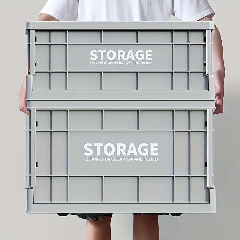 Large Capacity Foldable Outdoor Storage Box With Wheels Waterproof Plastic Rolling Storage Bin For Camping Garden Tools Home Patio Organizer White 24.02 Inch