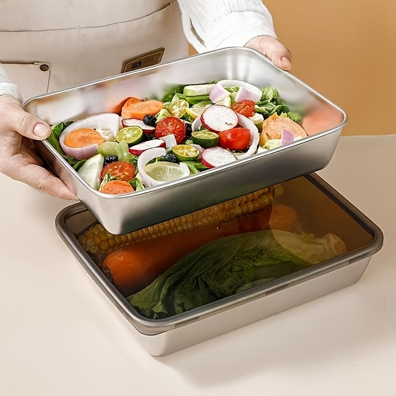 3Pcs Stainless Steel Food Storage Containers Leak Proof Stackable Food Boxes Reusable Airtight Container For Fridge Freezer Kitchen Fruit Meat Vegetable Storage