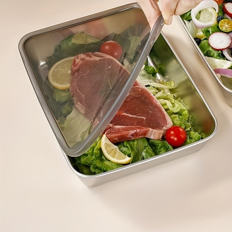 3Pcs Stainless Steel Food Storage Containers Leak Proof Stackable Food Boxes Reusable Airtight Container For Fridge Freezer Kitchen Fruit Meat Vegetable Storage