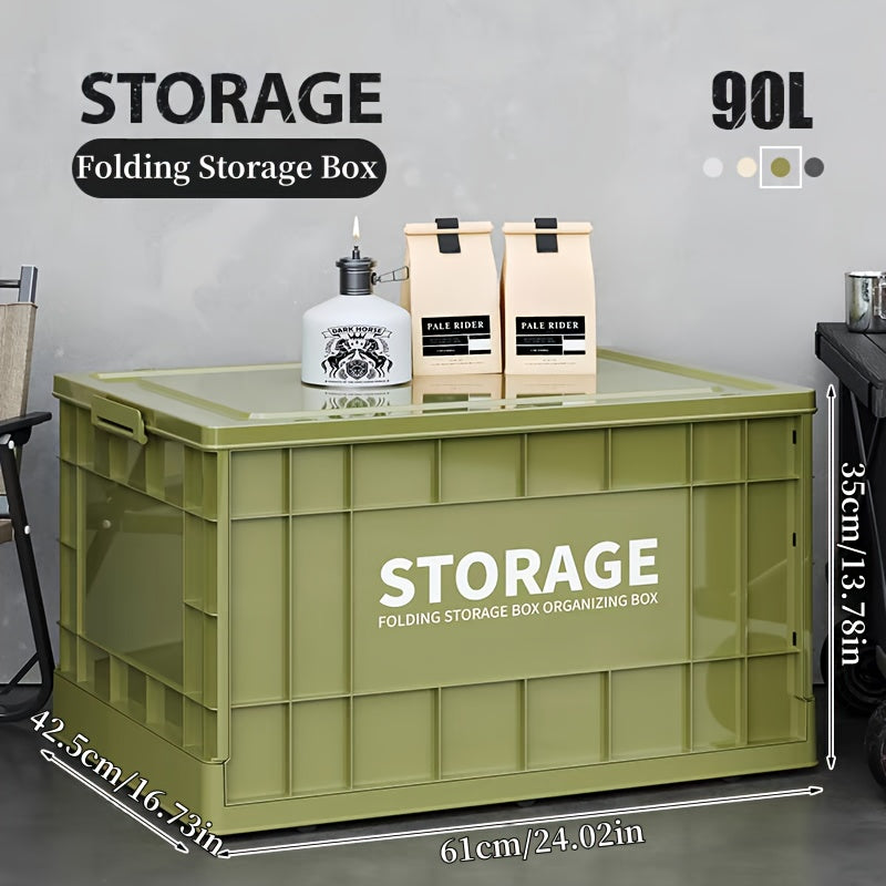 Large Capacity Foldable Outdoor Storage Box With Wheels Waterproof Plastic Rolling Storage Bin For Camping Garden Tools Home Patio Organizer White 24.02 Inch