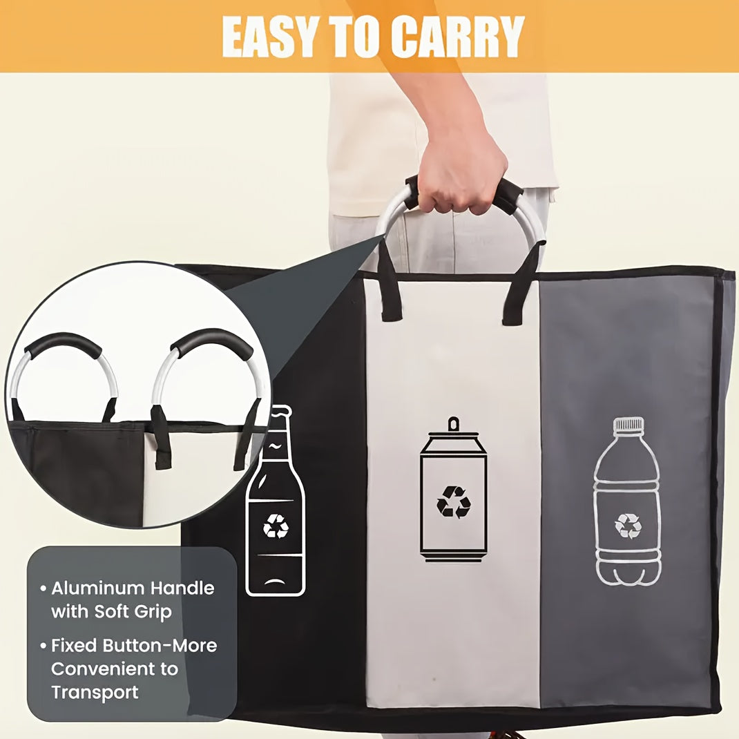 Extra Large 3 Compartment Foldable Recycling Bin Durable Non-Woven Fabric Waste Sorting Bin for Paper Plastic Glass Metal Home Indoor Storage Organizer