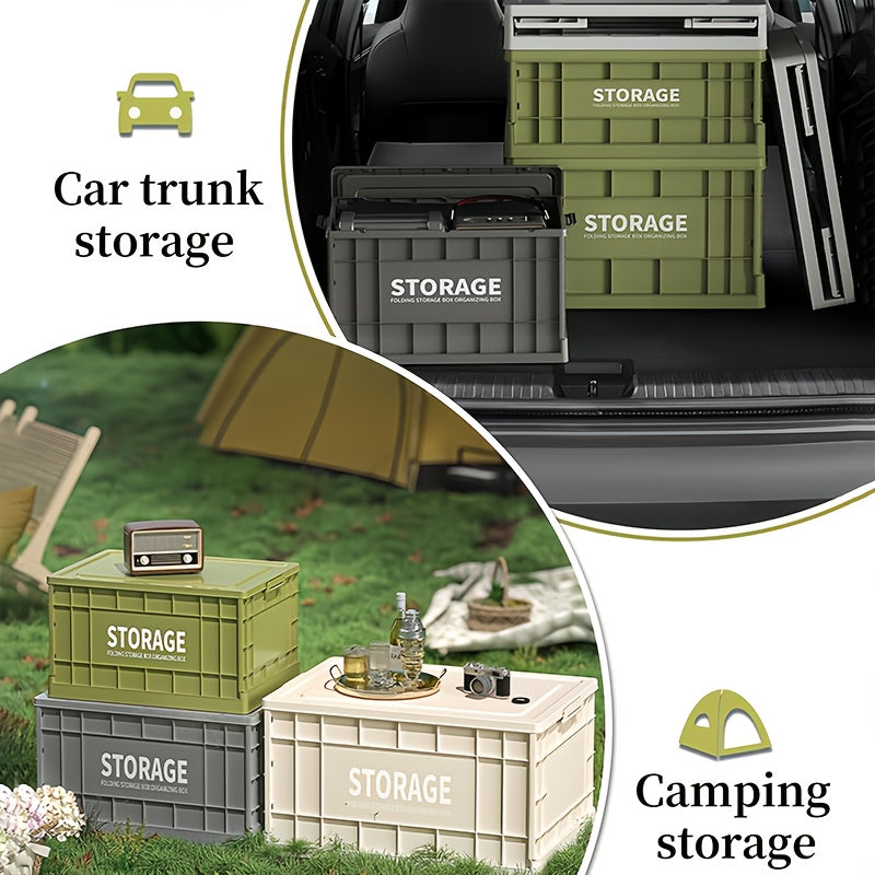 Large Capacity Foldable Outdoor Storage Box With Wheels Waterproof Plastic Rolling Storage Bin For Camping Garden Tools Home Patio Organizer White 24.02 Inch