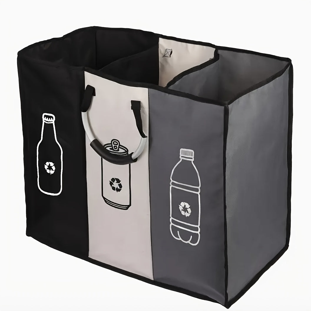 Extra Large 3 Compartment Foldable Recycling Bin Durable Non-Woven Fabric Waste Sorting Bin for Paper Plastic Glass Metal Home Indoor Storage Organizer