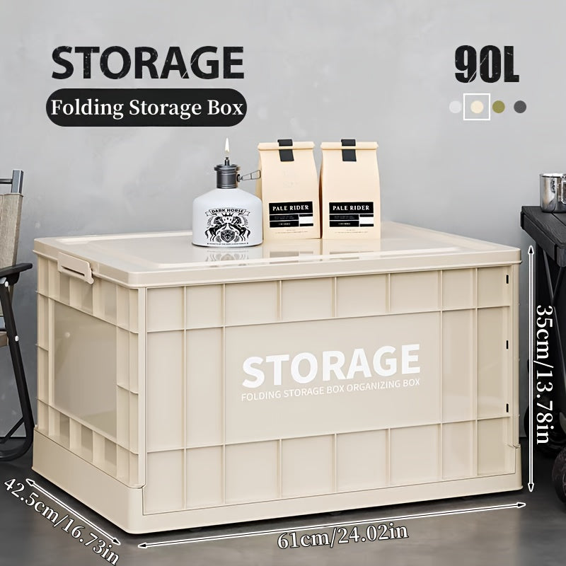 Large Capacity Foldable Outdoor Storage Box With Wheels Waterproof Plastic Rolling Storage Bin For Camping Garden Tools Home Patio Organizer White 24.02 Inch