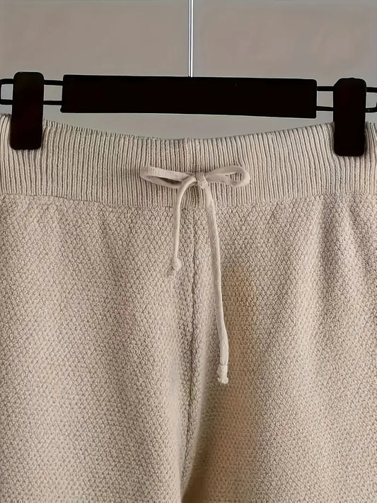 Ladies' Early Autumn New Sweater Fashion Two-piece Set: Unique Pattern Round Neck Drop Shoulder Long Sleeve Pullover + Straight Wide Leg Pants Combination, Loose And Casual Series